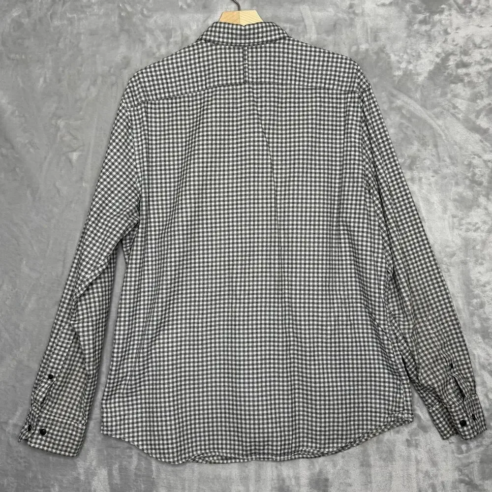 Banana Republic Shirt Mens XL Gray Gingham Luxe Flannel Grant Fit Button Down